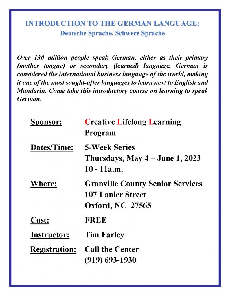 Introduction to the German Language @ Granville County Senior Center